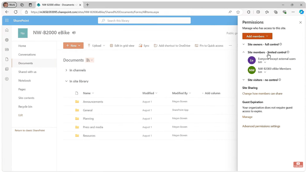 Image of setting permissions in Microsoft SharePoint for data privacy