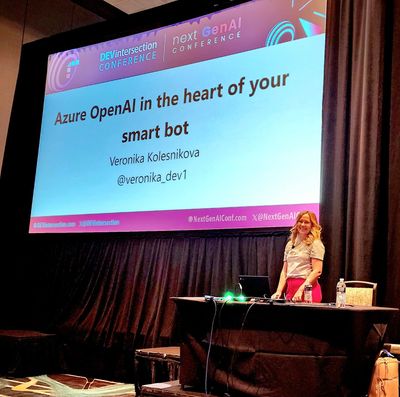 MVP Veronika Kolesnikova speaking at DEVintersection - Photo by MVP Heather Downing