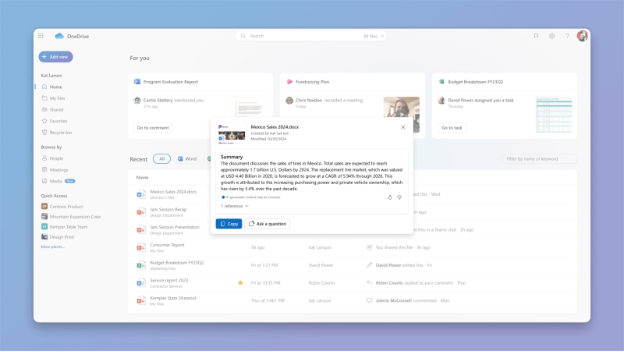 Copilot brings the power of AI right into OneDrive to help you work more efficiently and effectively.