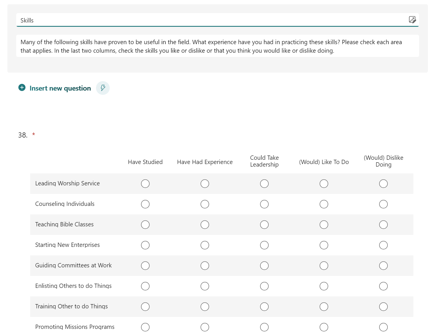 multi-select multiple rows of questions | Microsoft Community Hub
