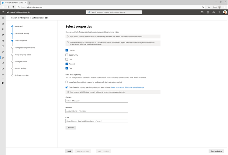 Options to restrict index data from Salesforce using time-based or query-based filters