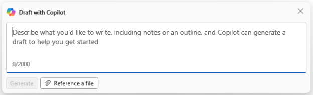 A screenshot of the Draft with Copilot prompt pane