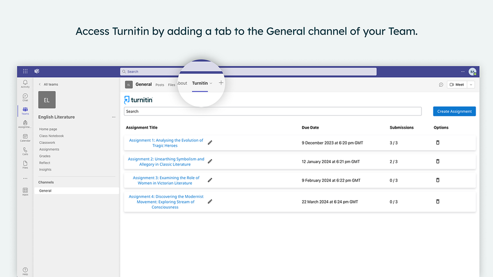 Turnitin for assignments in Microsoft Teams for Education