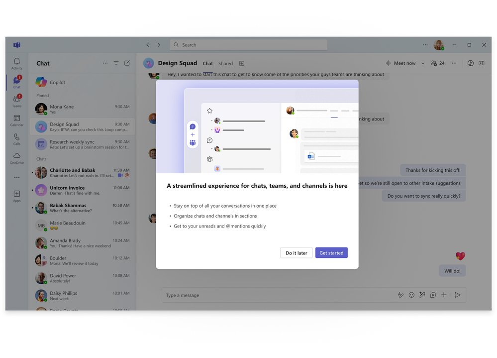 Welcome screen to the new chat and channels experience
