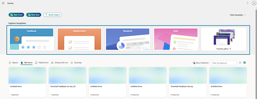 Explore templates from the portal page
