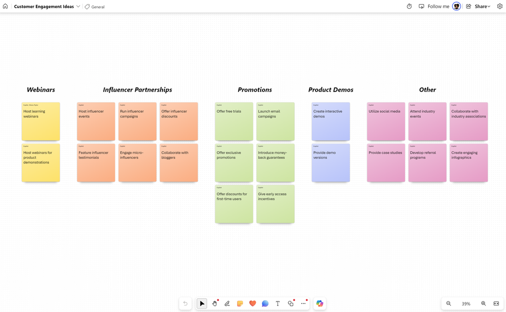 An image of a color-coded and categorized whiteboard.