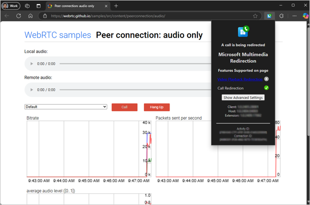 MMR Call Redirection extension pop-up