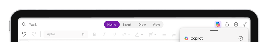 Select the Copilot button on the Home tab to open Copilot on your iPad or Mac