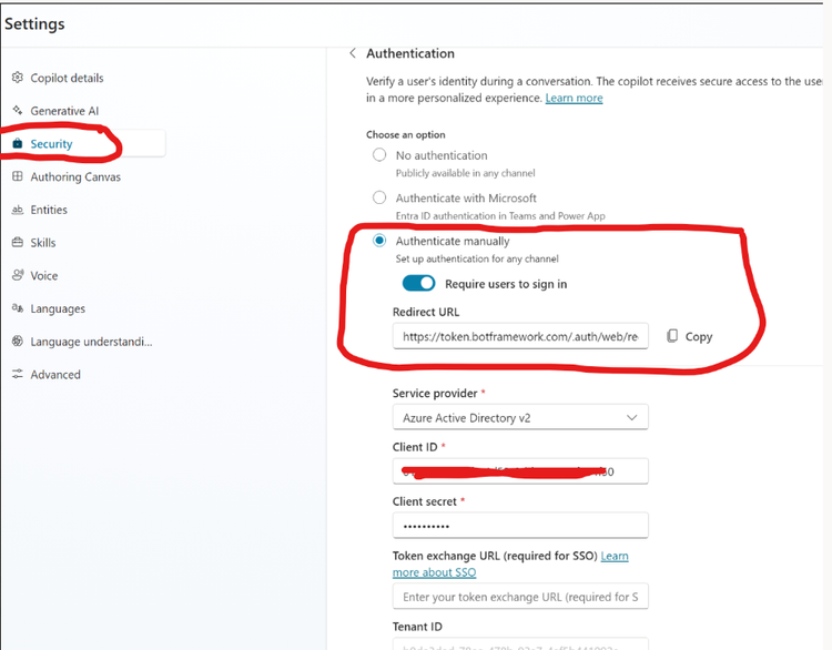 Unable to authenticate in Copilot Studio despite configuring in azure ...