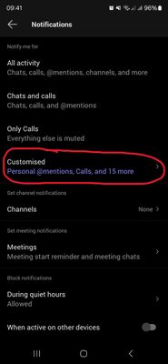 Selecting this sends me to Android app notifications permissions, not custom notifications.
