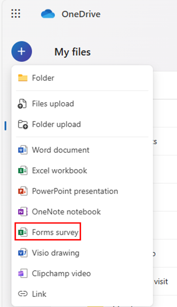 Create Forms survey from OneDrive