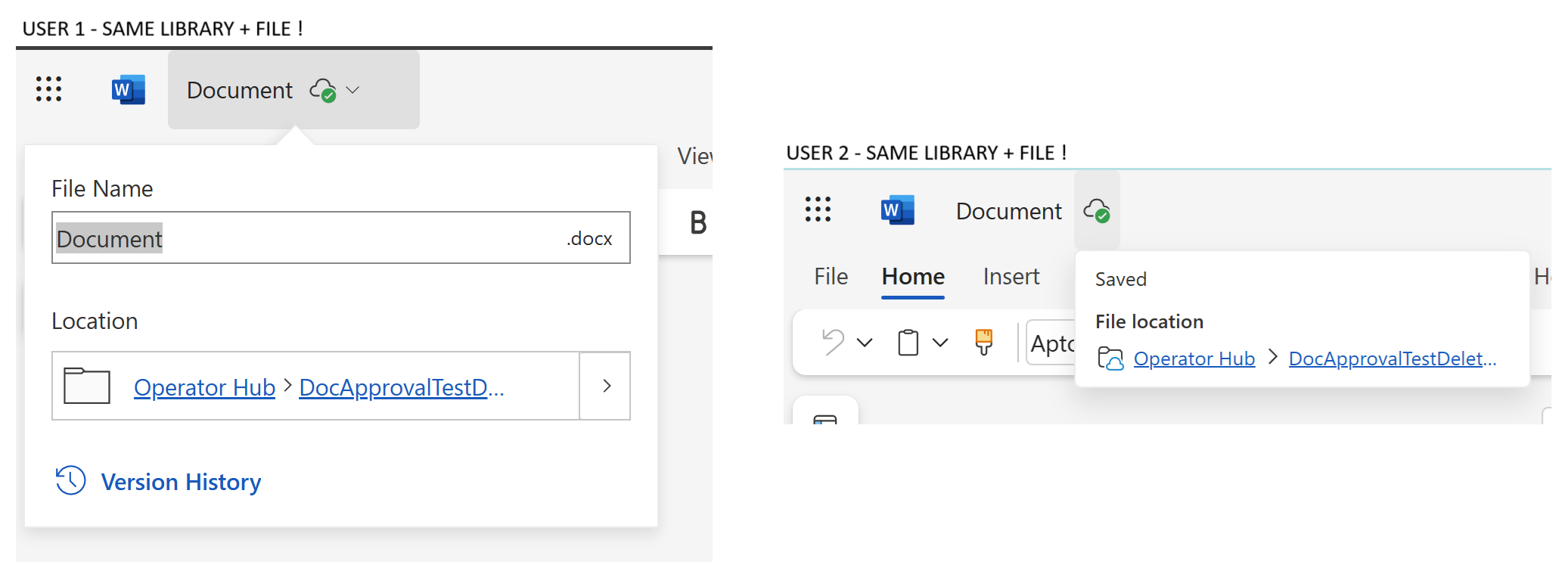 Word Online - Rename Document Box - shows different, for different ...