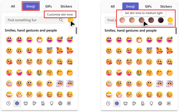 The Settings area in Teams mobile where you can set your preferred skin tone that will display when using emojis and reactions.