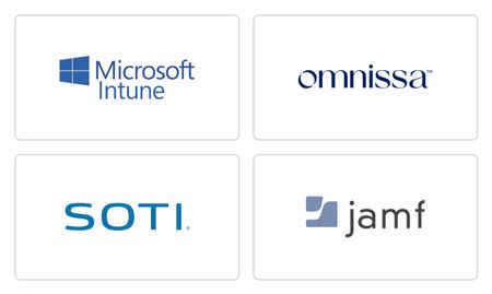 Quatre logos : Microsoft Intune, Omnissa, SOTI et jamf.