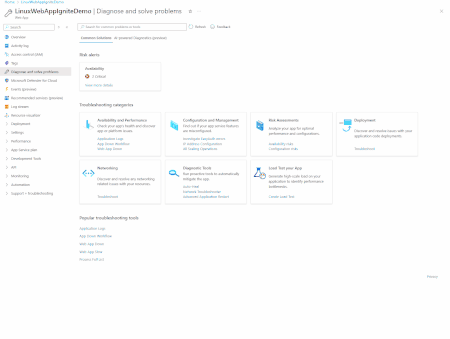 A demonstration of using Diagnostic Workflows to figure out why a Web App hosted on Linux is unreachable from Azure Portal.