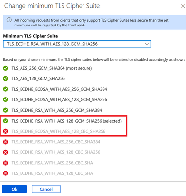 Configuring minimum TLS cipher suite in the Azure Portal