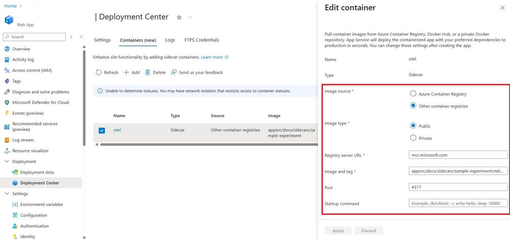 Adding a sidecar to a source code-based web application