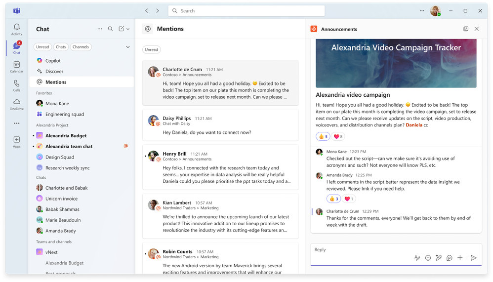 The new @mention view gathers all messages directed at you into a single interactive list.