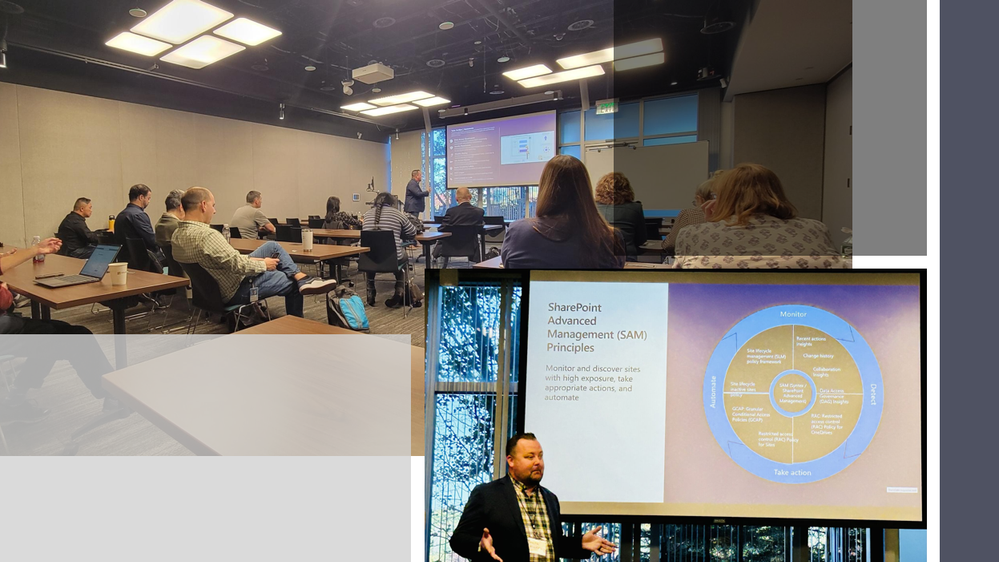Microsoft MVP, Dustin Willard, sharing insights about SharePoint Advanced Management AND playing the "SAM - Copiloting Securely" for his audience.