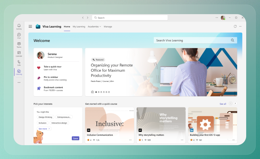 Microsoft Viva Learning | Empower employees to grow and develop their professional skills in the flow of work.