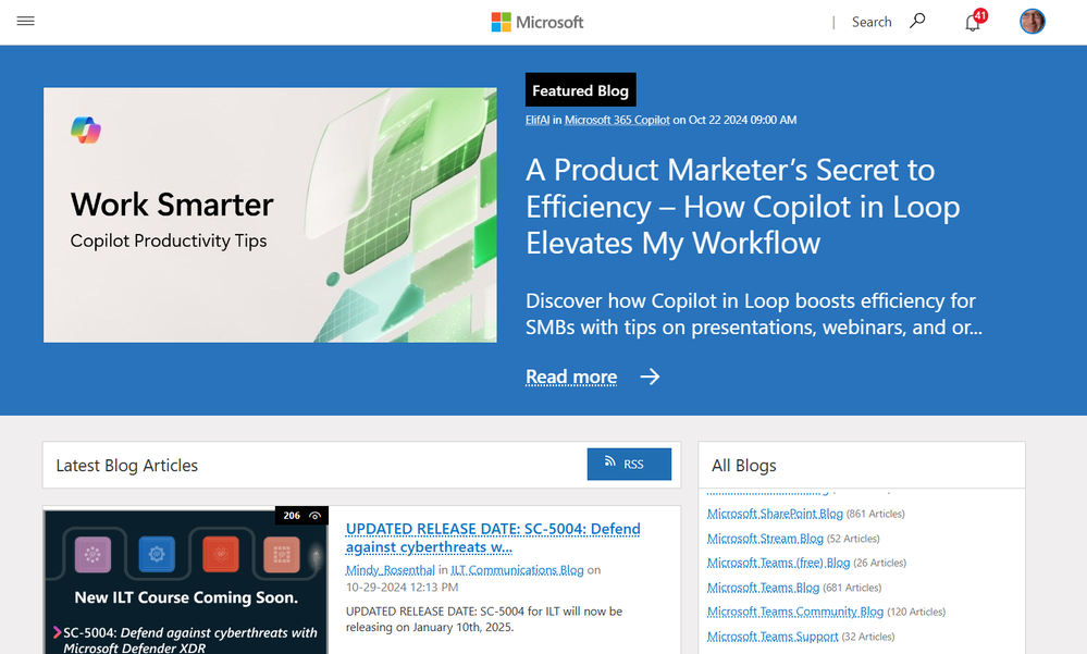 Microsoft Tech Community (Blogs page screenshot) | Visit TechCommunity.microsoft.com.
