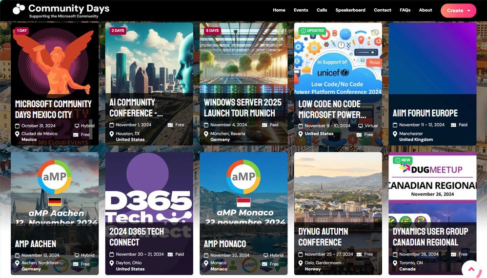 "Events" page on the CommunityDays.org site.