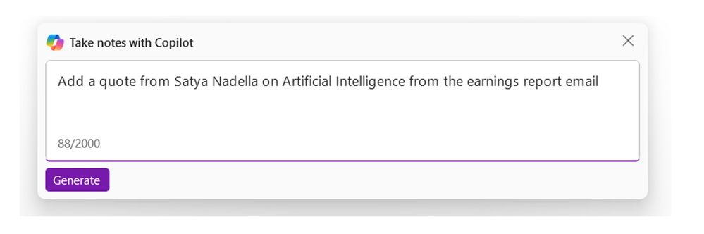 Screenshot from OneNote for Windows showing how to edit your Copilot notes prompt and hit Regenerate to get a new response.
