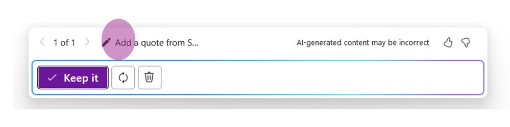 Screenshot from OneNote for Windows showing how to edit a Copilot notes response if you wish.