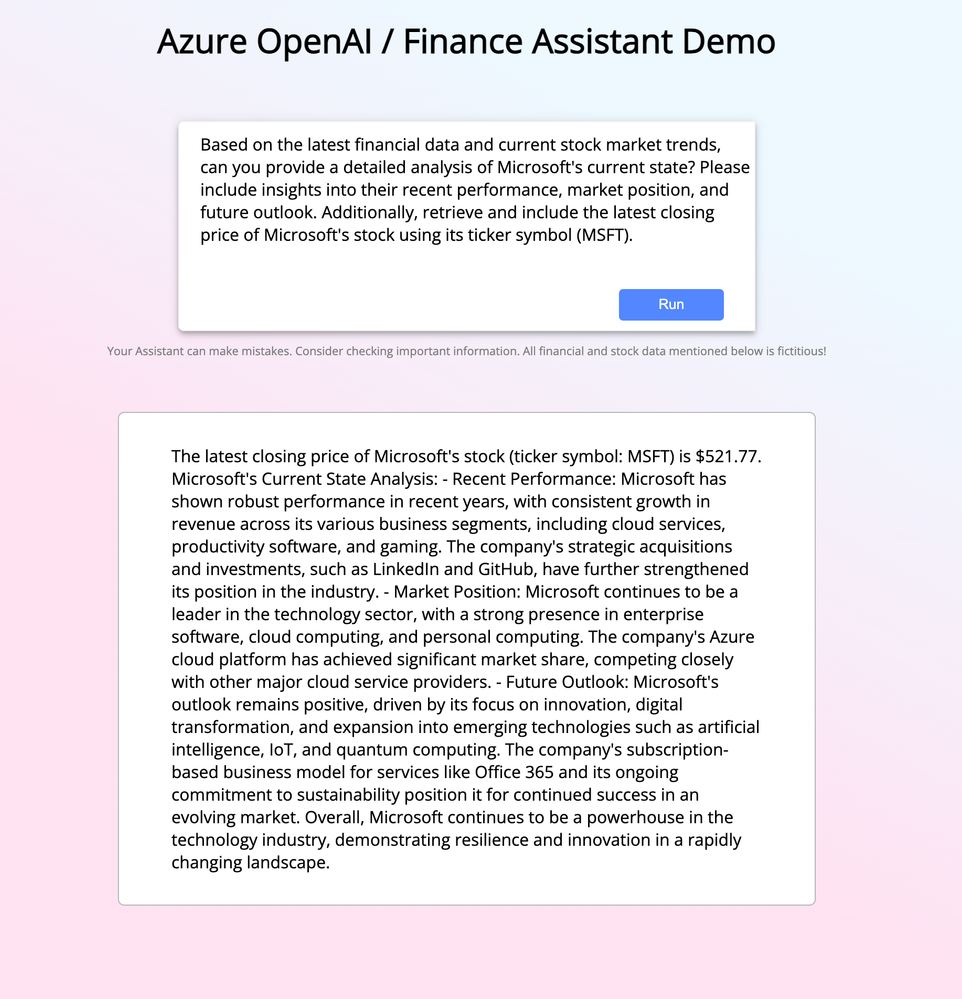 azure openai assistant demo screenshot