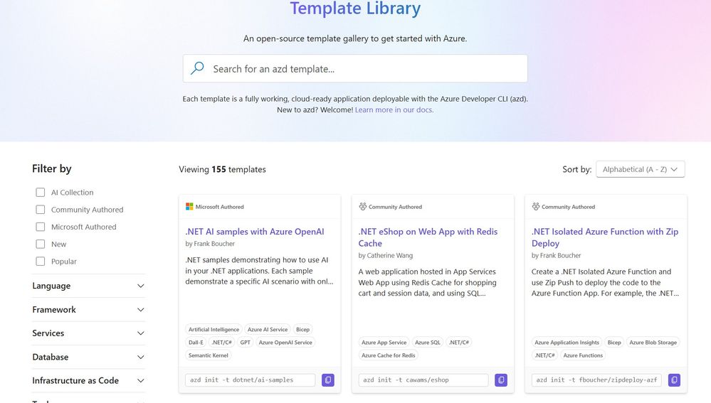 azd template gallery screenshot