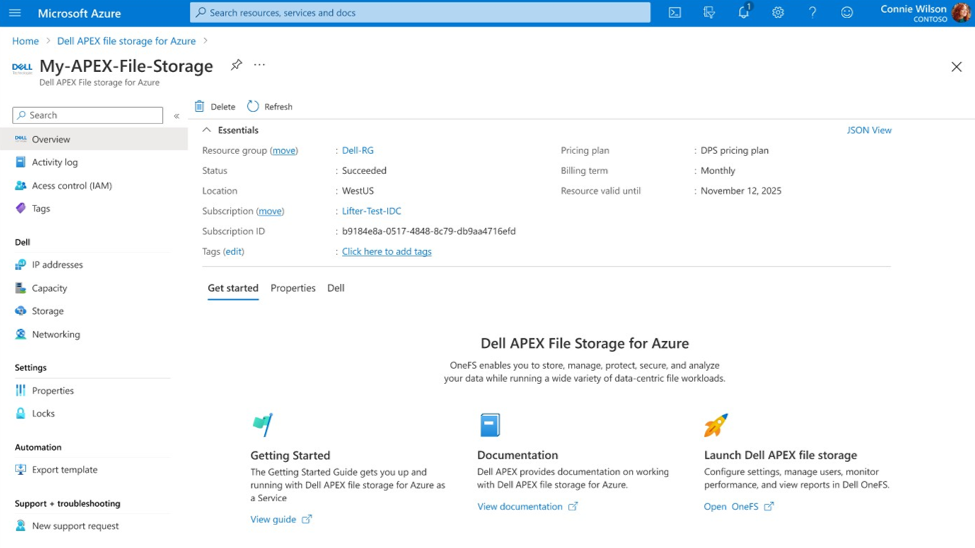 Dell APEX File Storage for Microsoft Azure, An Azure Native ISV Service - The Azure Portal experience