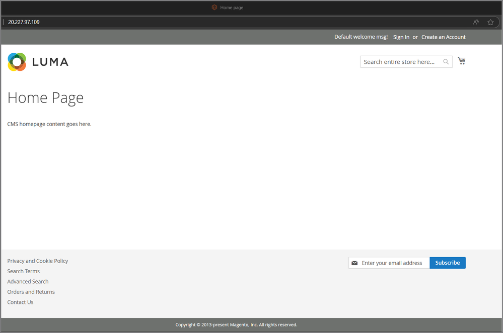 Image of the Home page of the Magento Open Source web application as seen when navigated to from any modern browser.