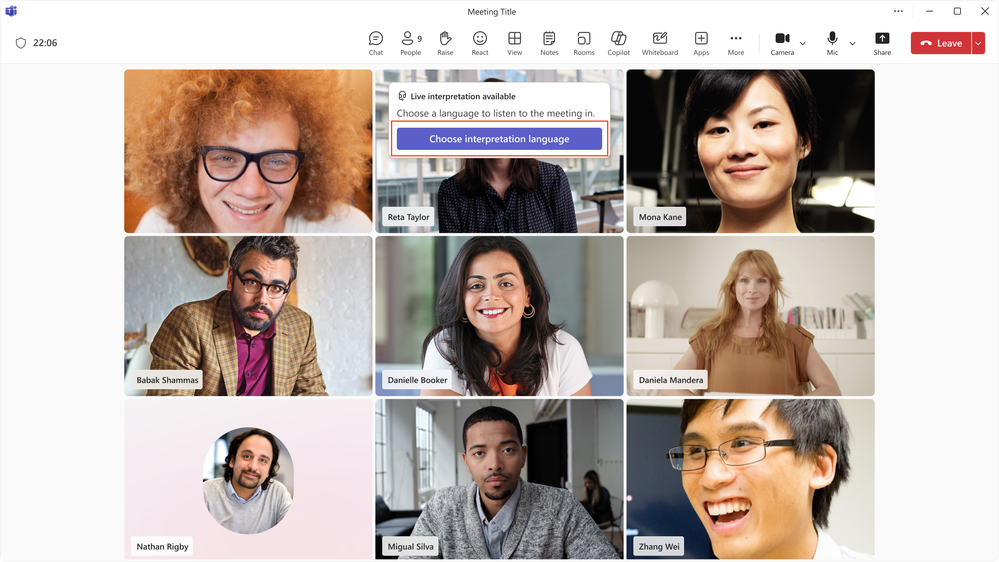When you log onto an interpreted meeting, you are prompted to select the language you want to listen to.