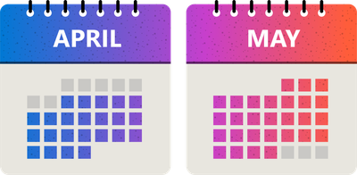 Calendar showing April and May, the 50 days of the Microsoft AI Skills Fest