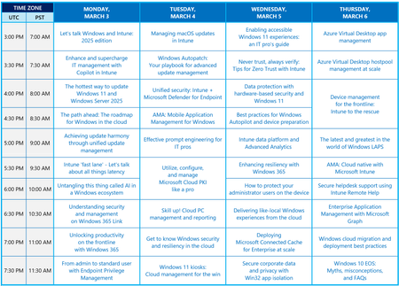 Visual day-by-ay, hour-by-hour representation of the agenda which is also listed below on this page.