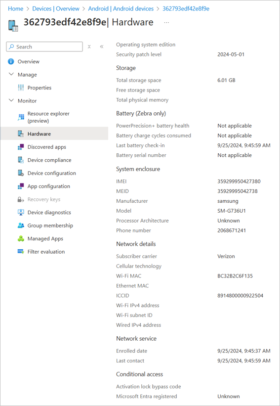 Screenshot: The Subscriber carrier and ICCID are now part of the hardware information.