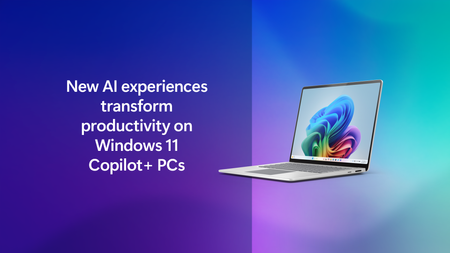 Blog title and a Copilot+ PC rendering on a blue, purple, and green background.