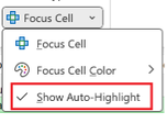 Show Auto-Highlight on the Focus Cell drop-down menu