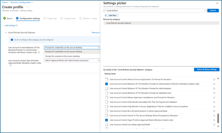 Policy setting through Intune settings catalog