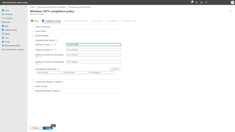 Setting a minimum OS version for Windows devices