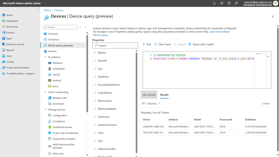 Screenshot of adding and running a query with Copilot.