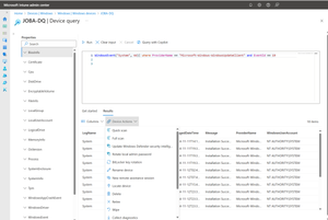 Screenshot showing remote actions from the Device query interface.