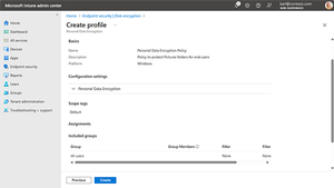 Screenshot of Personal Desktop Encryption policy settings for picture folder in Microsoft Intune admin center.