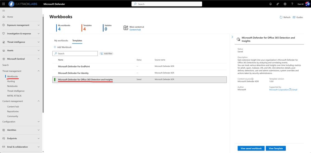 Microsoft Defender for Office 365 Detection and Insights workbook template