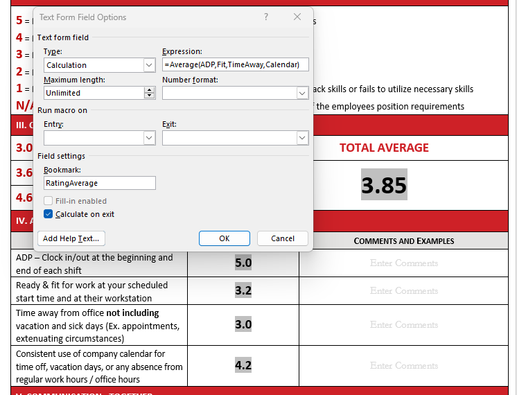 Text Form Field Expression - Calculate Average but Ignore '0' or 'N/A ...