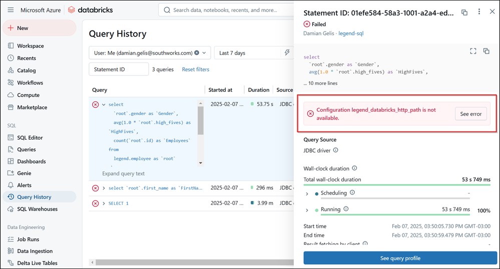 Azure Databricks - SQL query - Configuration not available | Microsoft ...