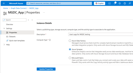 MGDC App Properties in Azure Portal