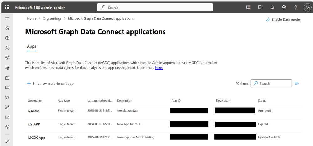 MGDC App Approval in M365 Admin Center