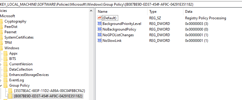 NoGPOListChanges DWORD 0x1