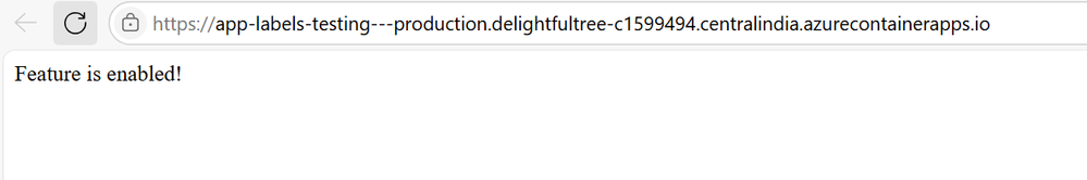 Browsing to container app url routing to production label based revision - Feature Enabled